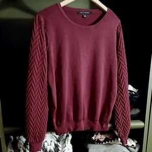 Zac & Rachel Maroon Crewneck Sweater with Patterned Sleeves